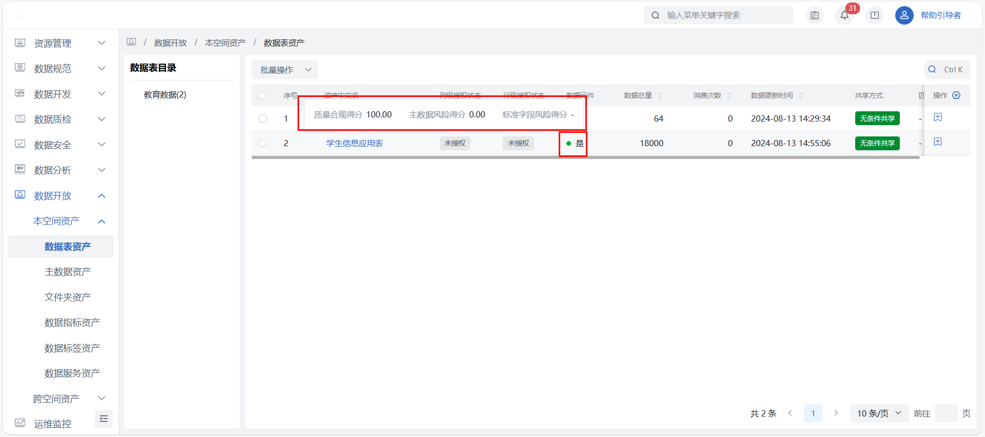 数据表资产